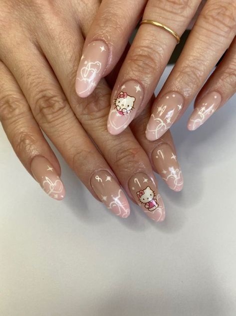 Valentines Day Nails Korean, Nails Designs Oval, Erika Titus Nails, My Melody Nail Art, Uwu Nails, New Jeans Nails, Kirby Nails, My Melody Nails, Bubble Nail Art