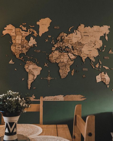 Express your wanderlust in a unique way! Capture memories from your past journeys by adorning our World Map. Whether it's your home or office, our 3D world map complements any interior style, whether it be contemporary, industrial, transitional, minimalistic, rustic, or any other. Got a blank wall? That's all you need to elevate your decor effortlessly. Our wooden world map wall art makes for an exceptional gift for Christmas, Birthdays, Anniversary, Thanksgiving, Housewarmings, or any special o Wood Map Art, Map Gallery Wall, World Map With Pins, Travel Room, New Apartment Gift, World Map Wall Decor, Wooden World Map, Push Pin World Map, Large Wood Wall Art