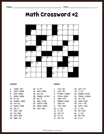 Maths Crossword Puzzles, Math Crossword Puzzles, Math Crossword, Word Puzzles Brain Teasers, Math Puzzles Brain Teasers, Maths Sums, Grade 5 Math Worksheets, Word Puzzles For Kids, Math Logic Puzzles