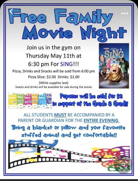 Night Event Outfit, Pto Fundraising Ideas, Movie Night Fundraiser, Student Council Activities, Fundraiser Ideas School, Movie Night Flyer, Pta Board, Pto Board, Pta Membership