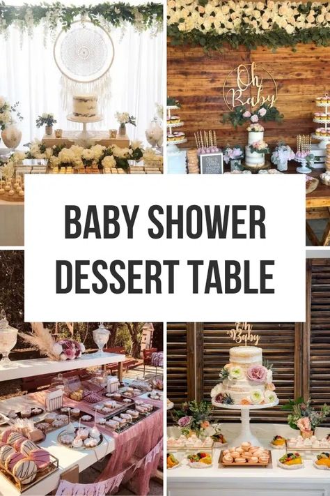 23 Ideas To Create The Perfect Baby Shower Dessert Table Dessert Table Set Up Display Baby Shower, Desserts For Showers, Desert Table Ideas Baby Shower Desserts, Baby Shower Parents Table, Woodland Baby Shower Theme Dessert Table, Dessert Table Ideas Baby Shower Girl, Baby Shower Food Table Set Up Display, Baby Shower Cookie Display Ideas, Dessert Bar Baby Shower Ideas