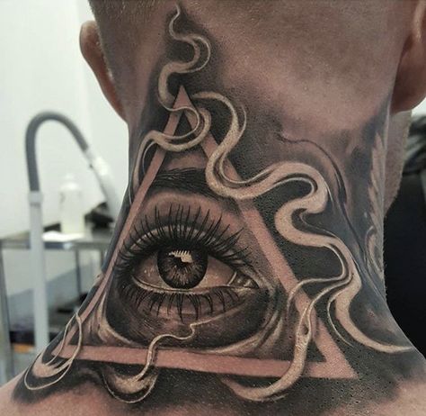 Seeing Eye Tattoo, Eye Tattoo Meaning, Hals Tattoo Mann, Full Neck Tattoos, Third Eye Tattoos, All Seeing Eye Tattoo, Best Neck Tattoos, Triangle Eye, Catrina Tattoo