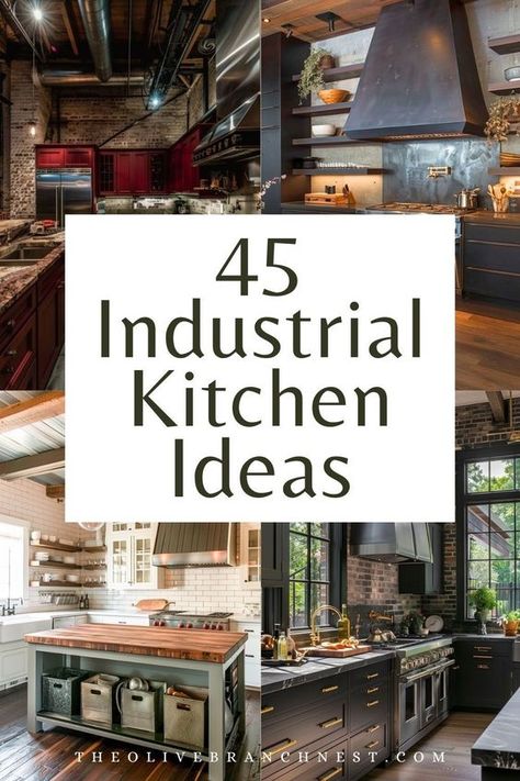 Explore the perfect blend of style & functionality with our Industrial Kitchen Ideas! 🍳 From rustic charm to modern elegance, discover how to transform any small space into a chic cooking haven without breaking the bank. Featuring cheap design solutions, sleek stainless steel accents, and crisp white finishes, these ideas are ideal for those who love an edgy yet sophisticated look. Industrial Kitchens With Islands, Industrial Kitchen Storage, Industrial Home Kitchen Ideas, Industrial Design Kitchen Decor Styles, Man Kitchen Ideas, Industrial Style Bar Design, Small New York Kitchen, Industrial Urban Design, Industrial Kitchen Backsplash Ideas