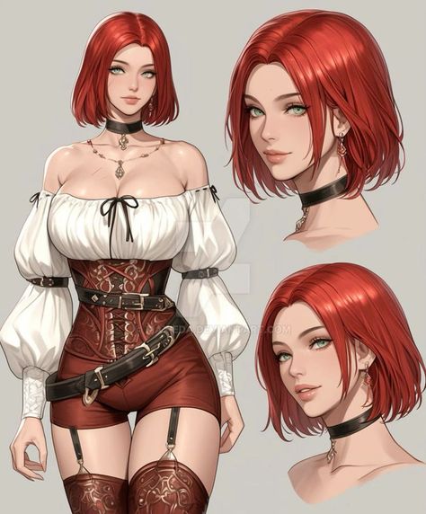 Anime Character With Red Hair, Redhead Character Art, Pathfinder Character Art, Medieval Character Art, Dnd Female Character Concept, Female Dnd Character, Character With Red Hair, Character Design Ideas, Female Character Design Brunette