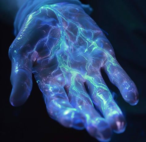 Magic Aesthetic Blue, Superpowers Ideas Art, Blue Magic Aesthetic, Blue Fantasy Aesthetic, Energy Superpower, Glowing Veins, Electricity Aesthetic, Dark Technology, Arcane Aesthetic