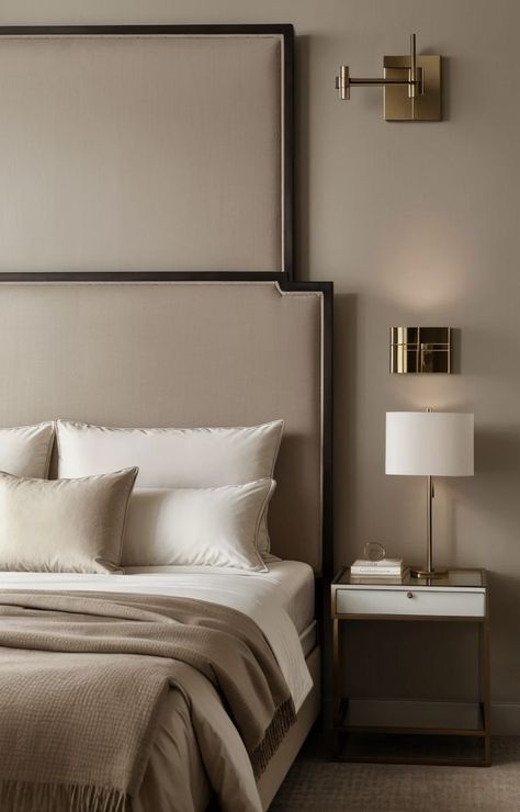 Create a hotel-style bedroom aesthetic by adding a plush upholstered headboard and luxurious sheets. Complete the look with a sleek nightstand and tasteful wall sconces for the perfect hotel getaway feel. Sleek Nightstand, Hotel Headboard, Hotel Style Bedroom, Luxurious Hotel, Headboard Wall, Style Bedroom, Hotel Style, Bedroom Aesthetic, Upholstered Headboard