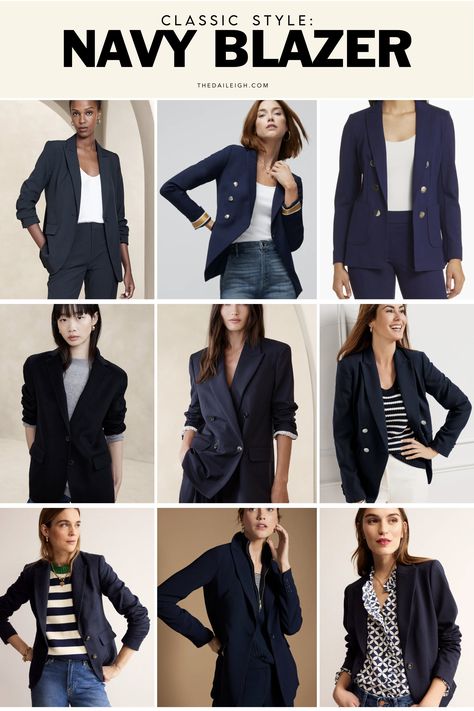 Blazers That Go With Any Outfit — THE DAILEIGH Navy Blue Blazer And Jeans Outfit, Outfits With Navy Blazer, How To Wear A Navy Blazer Women, What To Wear With A Navy Blazer, Navy Blazer Casual Outfit, Blue Blazer Women Outfit, Navy Jacket Outfits For Women, Navy Blazer Outfit Women Casual, Navy Blazer Outfits For Women