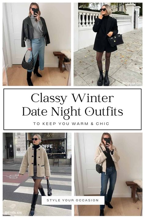 feel Cold Weather Lunch Outfit, Girls Night Winter Outfit, Rainy Dinner Date Outfit, Night Out Cold Weather Outfit, Cold Spring Date Night Outfit, Winter Date Night Outfit 2024, Winter Evening Outfits Classy, Winter Lunch Outfit Ideas, Winter Dinner Outfit Night Classy Chic