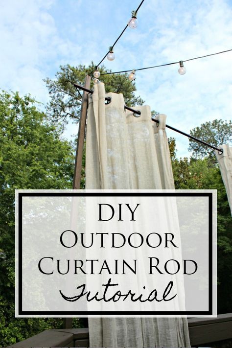 DIY Outdoor Curtain Rod- This tutorial shows you how to hang a privacy curtain for your deck- even if you don't have a roof!  #outdoor #porch #deck #outdoordecor Deck Curtains, Outdoor Curtain Rods, Veranda Design, Deck Privacy, Outdoor Curtains For Patio, Yucca Plant, Privacy Curtains, Backyard Privacy, Pergola Design