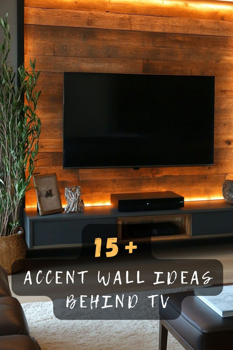 Looking to upgrade your TV space? These 15 accent wall ideas include wood panels, bold wallpapers, and unique textures to create a stylish focal point. Click to find the perfect design for your home! 🌿📺 #AccentWall #TVWallDesign #ModernLiving #WallStyling #LivingRoomInspo #InteriorTrends #DecorGoals Accent Wall In Tv Room, Wall Design Tv Modern, Real Wood Accent Wall, Tv On Slat Wall, Tv Wood Panel Wall, Wood Accent Wall Around Fireplace, Wood Wall For Tv, Above Tv Lighting, Wall Lights Next To Tv