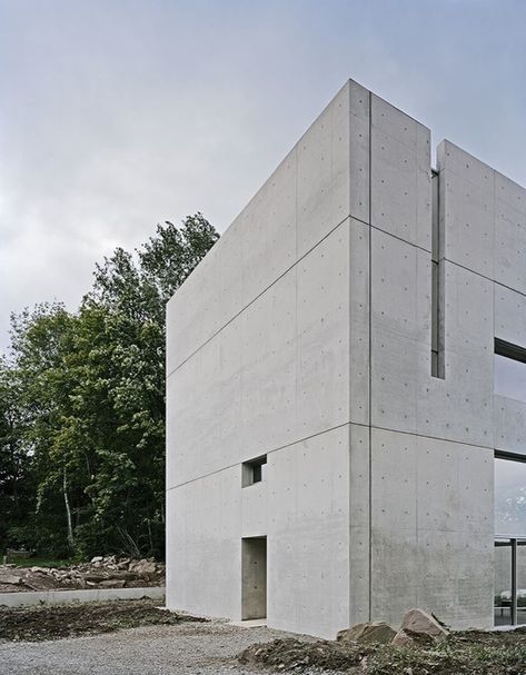 Concrete Building Architecture, Factory Building Design, Abstract Wall Painting, Architecture Elevation, Concrete Architecture, Concrete Facade, The Black Forest, Concrete Building, Exposed Concrete