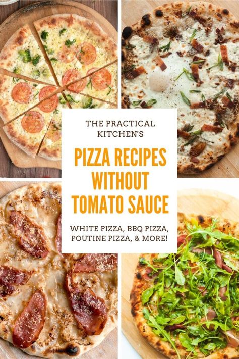 Unique Pizza Recipes, The Practical Kitchen, Tomato Pizza Sauce, Mediterranean Pizza, White Pizza Sauce, Thick Crust Pizza, White Pizza Recipes, Breakfast Pizza Recipe, Unique Pizza