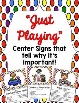 Center Signs ~ "Just Playing" Preschool Center Signs, Prek Classroom, Preschool Centers, Classroom Centers, Fun Factory, Center Signs, Creative Curriculum, Play Centre, Teaching Preschool