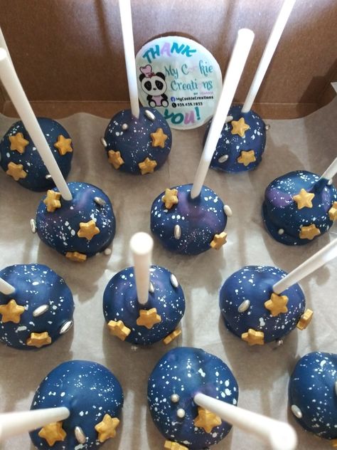 1st Trip Around The Sun Cake Pops, First Trip Around The Sun Birthday Party Desserts, To The Moon Party Theme, Space Theme Cakepops, Outer Space Dessert Table, Out Of This World Birthday Cake, Elegant Space Theme Party, First Trip Around The Sun Pinata, Space Birthday Party One Year Old