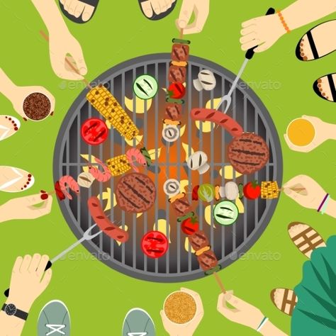 Royalty Party, Grill Sausage, Kindergarten Drawing, Barbecue Food, Sausage Meat, Party Vector, Barbeque Party, Egg Vector, Meat And Vegetables