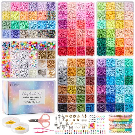 PRICES MAY VARY. ALL YOU NEED INCLUDED - The Clay beads making kit contains 20,000pcs beads in 48 different colors and 2000+ accessories. The accessories include letter beads, heart beads, evil eyes beads, square beads, gold beads, star beads, pearls, pendants and charms, lobster clasps, 2 rolls stretchy strings, a scissors, 1 tweezers etc. This complete jewelry making kit is filled with endless possibilities to meet all your needs for bracelet & jewelry making. PREMIUM & RAINBOW COLORS - 120 di Friendship Bracelet Kit, Bracelet Making Kit, Hello Kitty Jewelry, Red Polish, Bracelet Kit, Bracelet Craft Diy, Jewelry Making Kits, Bead Charms Diy, Clay Bracelet