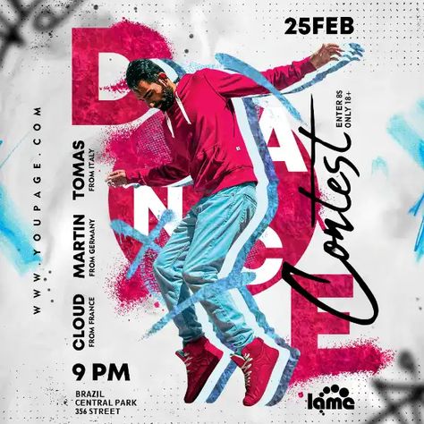 Download the Free Dance Contest Instagram Template! Dance Contest Poster Design, Dance Audition Poster, Dance Poster Design Graphics, Dance Flyer Design, Dance Poster Ideas, Dance Event Poster, Dance Poster Design, Dance Flyer, Poster Dance