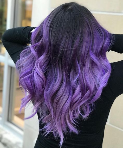 Trendy Balayage, 70 Hair, Purple Hair Color Ombre, Black Purple Ombre, Brown Ombre Hair Color, Purple Balayage, Purple Ombre Hair, Short Ombre Hair, Hair Color Underneath