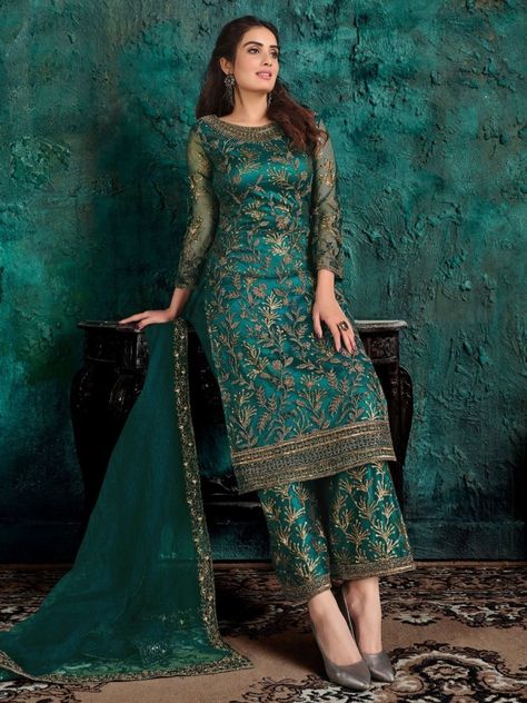 Pakistani Pant Suit, Pakistani Suit With Pants, Gaun Fashion, Palazzo Suit, Indian Party Wear, Pakistani Dresses Casual, Salwar Kamiz, Designer Salwar Suits, Stylish Party Dresses