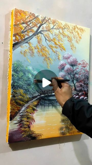 Oil Painting Scenery Landscapes, Landscape Art Painting Acrylic, Painting Reels, Acrylic Landscape Paintings, Landscape Tutorial, Landscape Acrylic Painting, 2024 Art, Acrylic Tutorials, Landscape Painting Tutorial