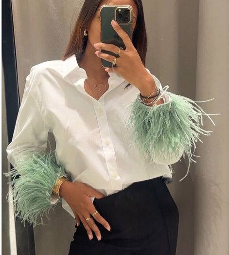 #ad Great shopping ideas for ZARA WOMAN COLLARED POPLIN SHIRT WITH FEATHER APPLIQU�S WHITE 2165/003 NEW, Fashion Tops Zara Poplin Shirt, Feather Shirt, Feather Cuffs, Zara Spring, Zara Bodysuit, Pink Long Sleeve Blouse, Light Green Color, Collars For Women, Striped Crop Top