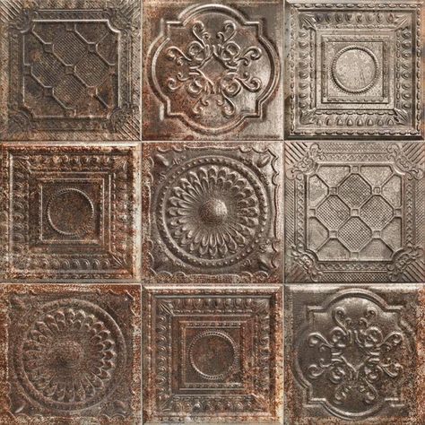 Tin Wall Tiles, Patchwork Tiles, Rusty Tin, Tin Tiles, Tin Walls, Tile Manufacturers, Calacatta Marble, Spanish Tile, Italian Tiles