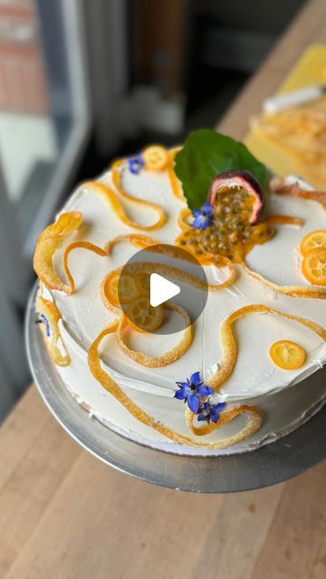 Christopher Beattie on Instagram: "olive oil buttercream with blood orange jam. topped with candied mandarin, kumquat, nasturtium, passion fruit, and borage. it’s been a loooooooong time since I have decorated a cake - stoked on all the winter citrus and borage from my neighbor’s yard. a lil something we whipped up to congratulate @billykruface916 & team at @krusacramento for their @beardfoundation nomination 🏆" Kumquat Cake, Olive Cake, Orange Jam, Blood Orange, Passion Fruit, Cupcake Recipes, Butter Cream, Olive Oil, Cake Recipes