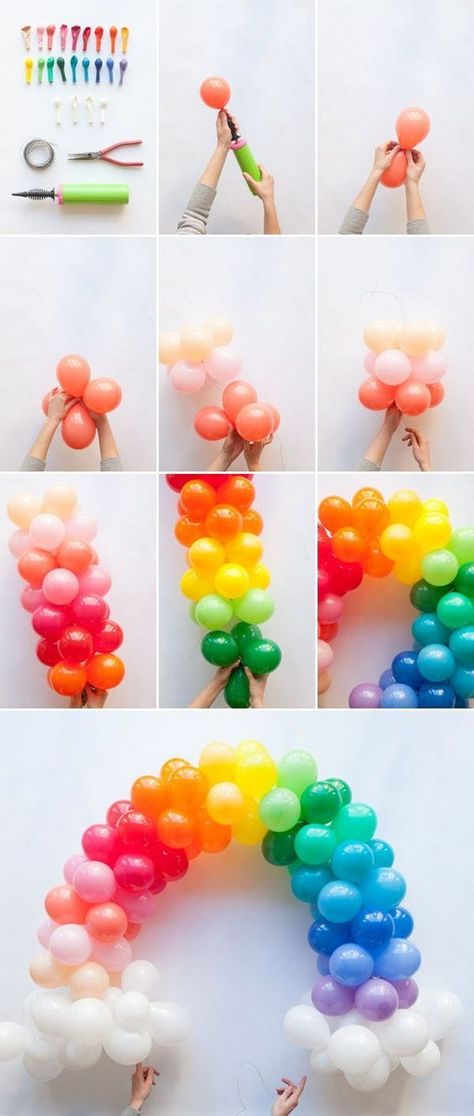 50+ Pretty Balloon Decoration Ideas - For Creative Juice Rainbow Balloon Arch, Balloon Arch Diy, Deco Ballon, Birthday Party Decorations Diy, Party School, Unicorn Birthday Party, Rainbow Balloons, Birthday Balloon Decorations, Birthday Party Balloon