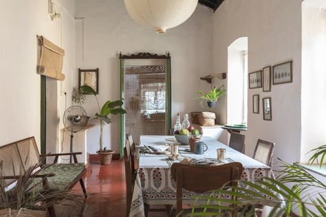 Tour of Shivangi Dogra's Dream Studio made in an Old Goan home | Beautiful Homes Goan Homes, Crockery Unit Design, Tiles Living Room, Study Room Design, Wooden Dining Table, Pooja Room Design, Foyer Design, Dream Studio, Living Room Design Decor