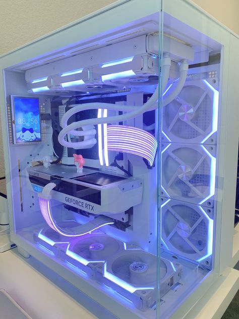 Holdo Maneuver, Gaming Workstation, Computer Building Aesthetic, Aesthetic Pc Build, Pc Build Aesthetic, Blue Pc Setup Aesthetic, White And Blue Pc Build, White Gaming Pc, White Pc Builds