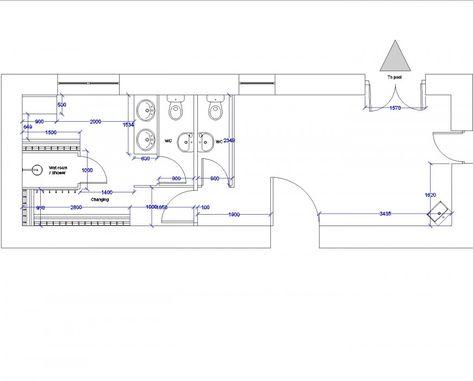 Swimming Pool Floor Plan, Pool Section, Swimming Pool Plan Architecture, Pool Changing Rooms, Pool Changing Room, Swimming Pool Size, Swimming Pool Details Section, Drawing Block, Changing Room