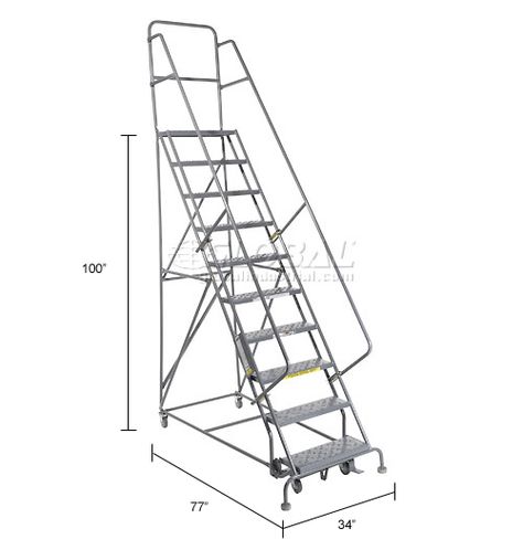 Ladders | Rolling Steel Ladders | 10 Step 24"W 20"D Top Step Steel Rolling Ladder - Perforated Tread | 861030PS - GlobalIndustrial.com Staircase Construction, Carport Kits, Rolling Ladder, Metal Ladder, Plywood Boat Plans, Steel Structure Buildings, Cheap Pergola, Sliding Door Design, Retractable Roof