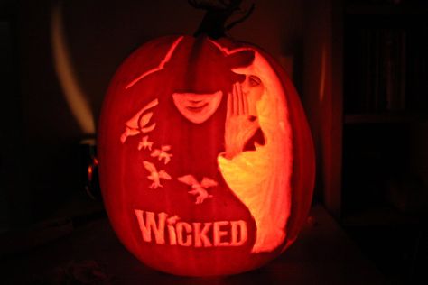 My first Halloween pumkpin this year, the poster of the lovely musical Wicked Wicked Pumpkin, Awesome Pumpkin Carvings, Pumkin Carving, Halloween Pumpkin Carving Stencils, Pumpkin Carving Stencils, Pumpkin Carving Designs, My First Halloween, Wicked The Musical, Carving Stencils