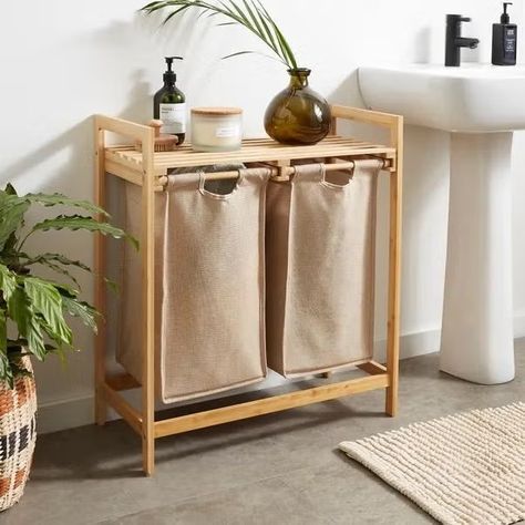 Lights and Darks Bamboo Laundry Basket Gold Laundry Basket, Bathroom Laundry Baskets, Bathroom Niche, Double Laundry Hamper, Studio Apt, Laundry Baskets, Bathroom Inspiration Decor, Laundry Room Organization, Modern Storage