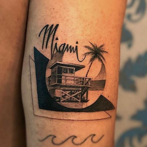 Miami Tattoo Ideas, Ear Tats, Miami Tattoo, Beach Tattoo, Tattoo Arm, Black And Grey Tattoos, Tattoo Shop, Miami Florida, Color Tattoo