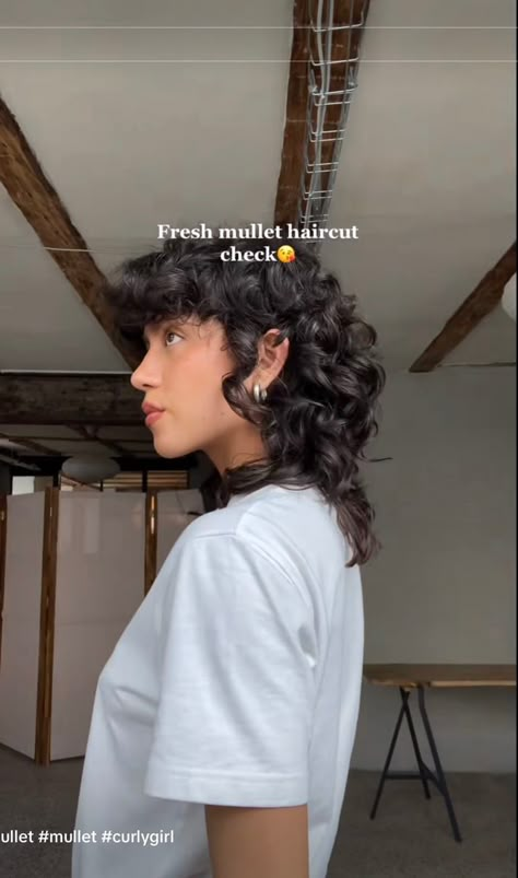 Mullet Shaggy Hairstyle Women, Wolfcut Mullet Curly Hair, Curly Shag Mullet Women, Mullets On Women Curly, Curly Hair Mullet Haircut, Mullet Haircut Woman Curly, Shaggy Curly Mullet For Women, Curly Haircut Woman, Short Mullet Hairstyle Women Curly