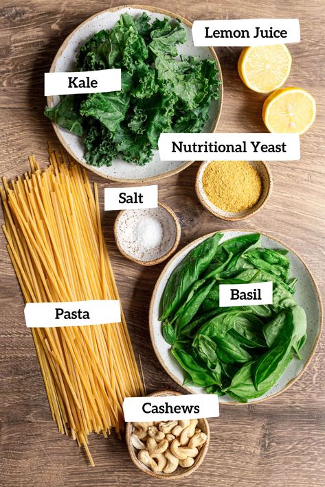 Vegan Kale Cashew and Basil Pesto Pasta Vegan Basil Recipes, Kale Pasta Sauce, Basil Recipes Vegan, Kale Pesto Pasta, Pesto Spaghetti Squash, Cashew Pesto, Nut Free Pesto, Vegan Pesto Pasta, Basil Pesto Pasta