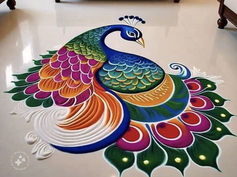 Rangoli Designs Peacock Latest, Round Rangoli, Peacock Kolam, Rangoli Big, Round Mehndi, Round Mehndi Design, Best Rangoli, Rangoli Diwali, Indian Rangoli Designs