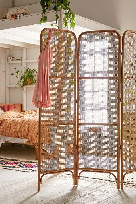 Rattan Screen Room Divider. Click the link to shop right now! Studio Divider, Attic Transformation, Studio Makeover, Small Studio Apartment Decorating, Studio Apartment Divider, Apartment Studio, Cute Apartment, Brooklyn Apartment, Studio Apt