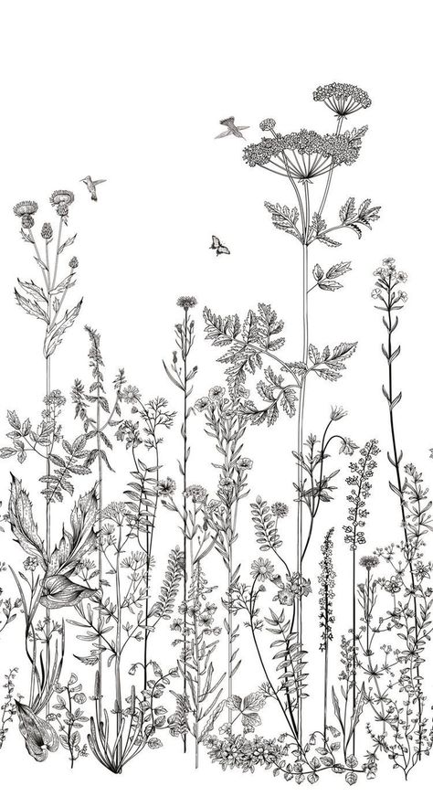 Wildflower Back Tattoo Women, Wild Flowers Wallpaper, Aura Tattoos, Wildflower Drawing, Garden Tattoos, Wildflower Tattoo, Plant Tattoo, Botanical Tattoo, Flowers Wallpaper