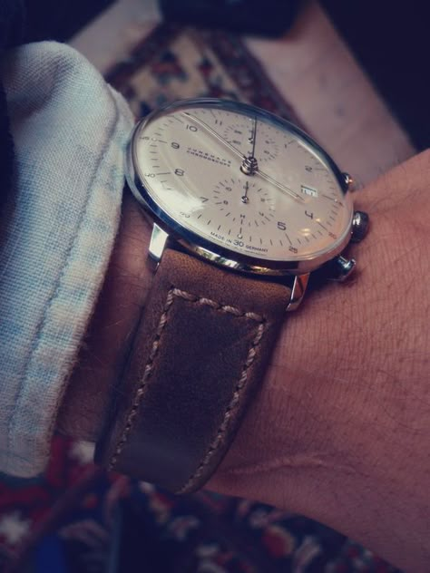 Still one of my favourites, looking great on a rustic brown leather strap Junghans Max Bill Chronoscope, Max Bill Chronoscope, Junghans Watch, Junghans Max Bill, Relic Watches, Der Gentleman, Classy Watch, Max Bill, Cheap Watches