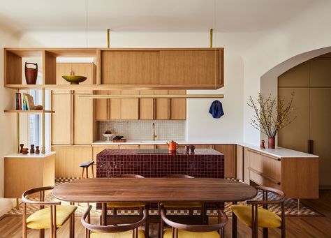 Home Tour | East Village Apartment by GRT Architects | est living Mixed Flooring, Minimal Apartment, Popular Interior Design, Build A Closet, Apartment Renovation, Apartment Layout, Walnut Dining Table, East Village, Built In Shelves