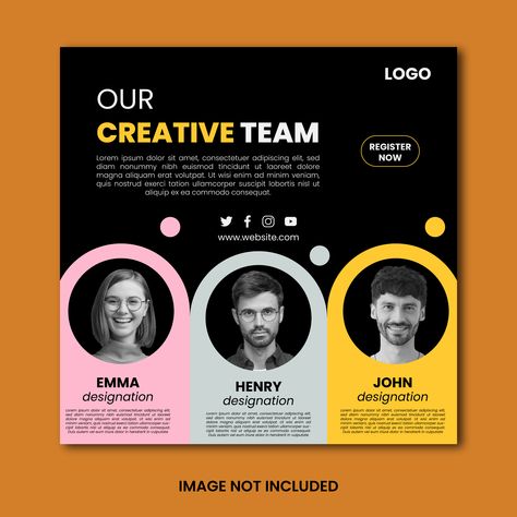 Download this Premium Vector File about Creative team social media post template, and discover more than 74 Million Professional Graphic Resources on Freepik. #freepick #creaticeteam #creativeteamsocialmediapost #teamsocialmediapost #team #marketingagencypost Identity Card Design, Social Media Post Template, Social Media Poster, Graphic Design Layouts, Social Media Design Graphics, Design Graphics, Creative Team, Post Design, Design Layout