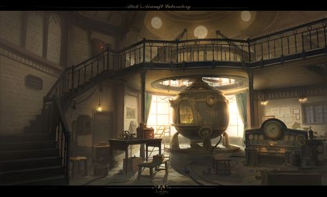 Concept by nydia ni Laboratory Concept Art, Scifi Laboratory, Alchemist Lab, Dnd Worldbuilding, Prop Concept Art, Steampunk Background, Prop Concept, Room Landscape, Mage The Ascension