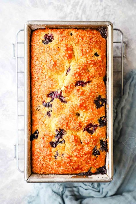 Made with Greek yogurt and olive oil and bursting with juicy blueberries in every bite, this moist and delicious blueberry loaf cake is the perfect breakfast, snack or dessert! Yogurt Loaf Cake, Blueberry Loaf Cake, Peach Blueberry Crisp, Blueberry Loaf Cakes, Orange Loaf Cake, Greek Yogurt Cake, Lemon Blueberry Loaf, Chocolate Loaf Cake, Blueberry Loaf