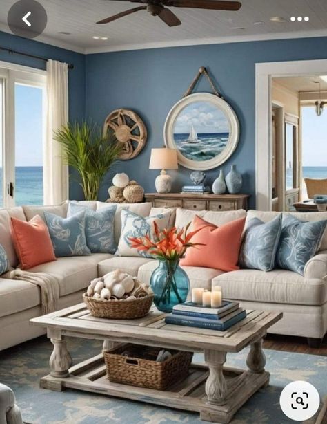 Living Room Transformation, Beach House Living Room, Beach House Interior Design, Coastal Living Rooms, Beach House Interior, Coastal Retreat, Coastal Living Room, Blue Living Room, Styl Boho