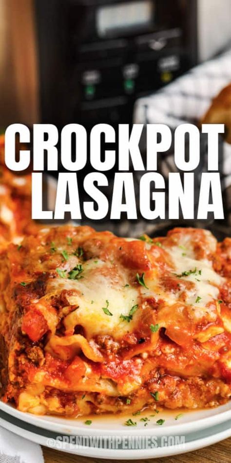 Quick prep makes Crockpot Lasagna a new favorite everywhere. Enjoy a classic Italian entrée without the hours of prep and cleanup! #spendwithpennies #crockpotlasagna #entree #recipe #ricotta #easy #groundbeef #lazy #casserole #best Easy Crockpot Lasagna Recipe, Lasagna Recipe Slow Cooker, Crockpot Lasagna Easy, Crock Pot Lasagna Recipe, Sausage Lasagna, Crockpot Lasagna, Slow Cooker Lasagna, Pot Lasagna, Crockpot Dinners