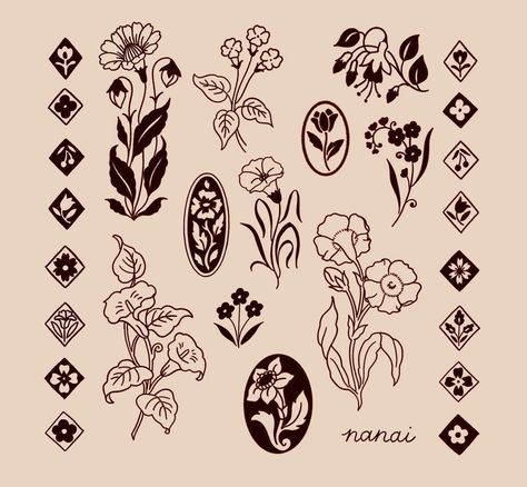 Polish Folk Art Tattoo Black, Korean Folk Art Tattoo, Norwegian Folk Art Tattoo, Art Nouveau Flower Tattoo, Folk Style Tattoo, Traditional Folk Tattoo, Wrist Flower Tattoo, Tattoo Baddie, Art Nouveau Tattoo Design