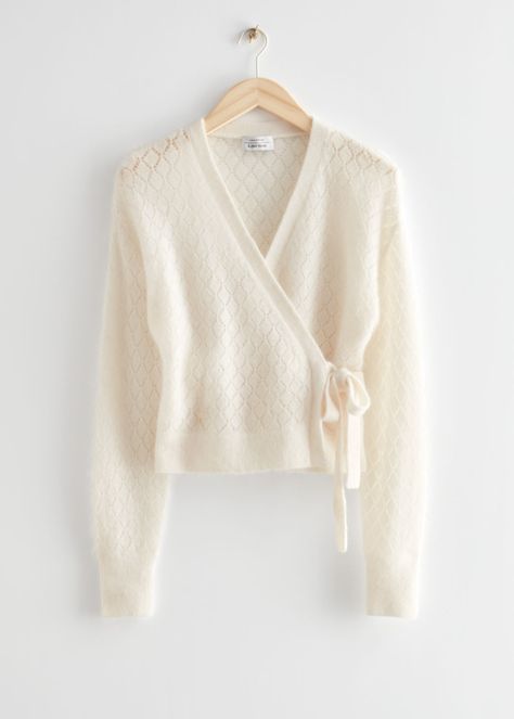 Pointelle Knit Wrap Cardigan - White - Cardigans - & Other Stories US Oversize Pullover, Knit Wrap, Wrap Cardigan, White Cardigan, Fashion Story, Cropped Cardigan, S Models, Cardigans For Women, Cardigan Sweater