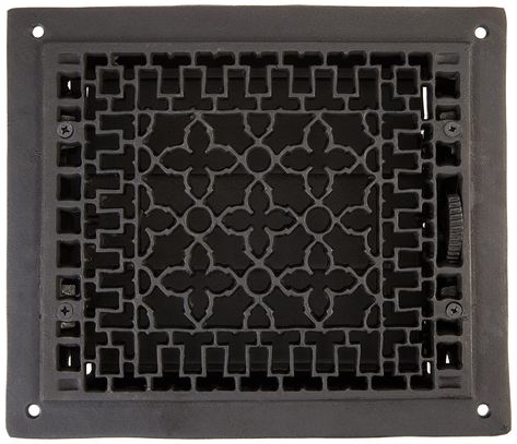 PRICES MAY VARY. Openwork decorative Registers provide secure covering for heating vent penings Made of cast iron with a Matte Black finish Measures 12-in x 14-in, with mounting holes in each corner of the outer flange For new construction or older home retro-fitting, requires 10-in x12-in opening( see diagram ) Includes grill and louver assembly with foot control for opening and closing Floor Register Covers, Modern Spanish Style Homes, Modern Spanish Style, Floor Vent Covers, Register Covers, Heat Vents, Floor Vents, Floor Registers, Cast Iron Grill